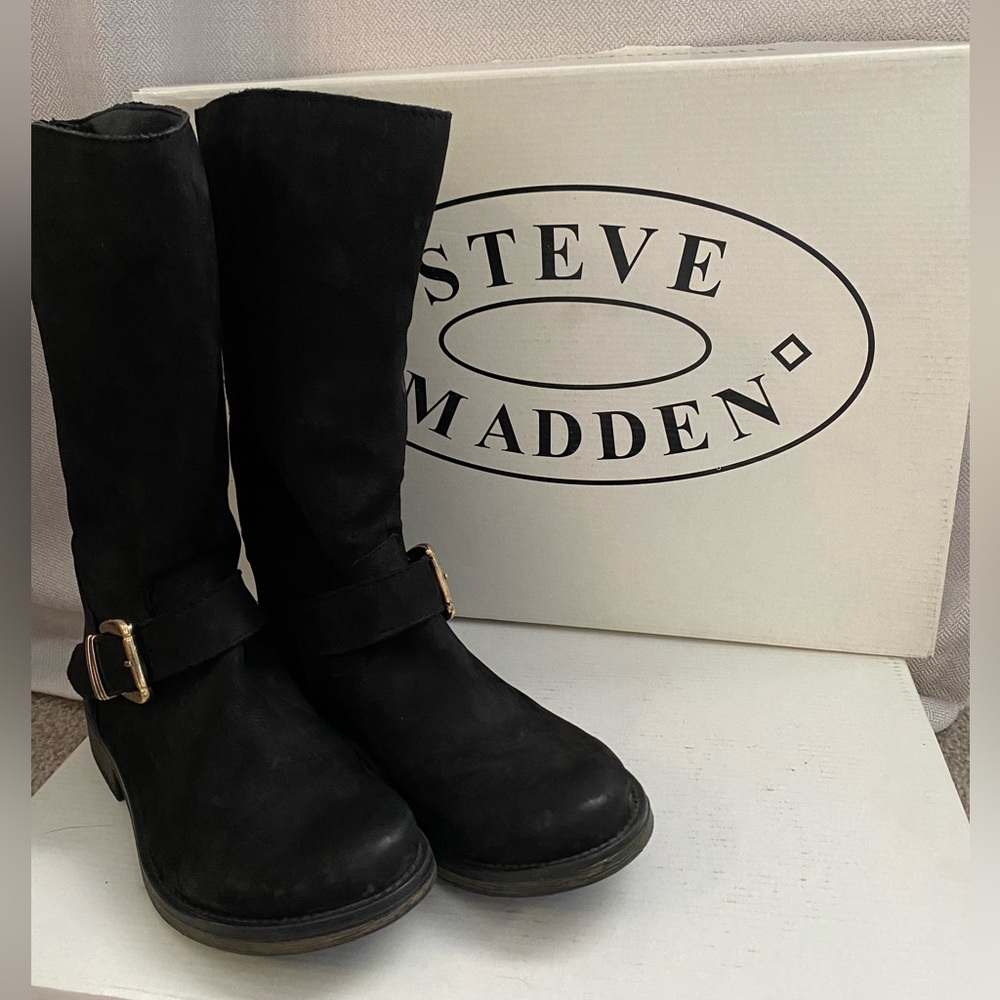 Steve Madden Black Suede Biker Boots